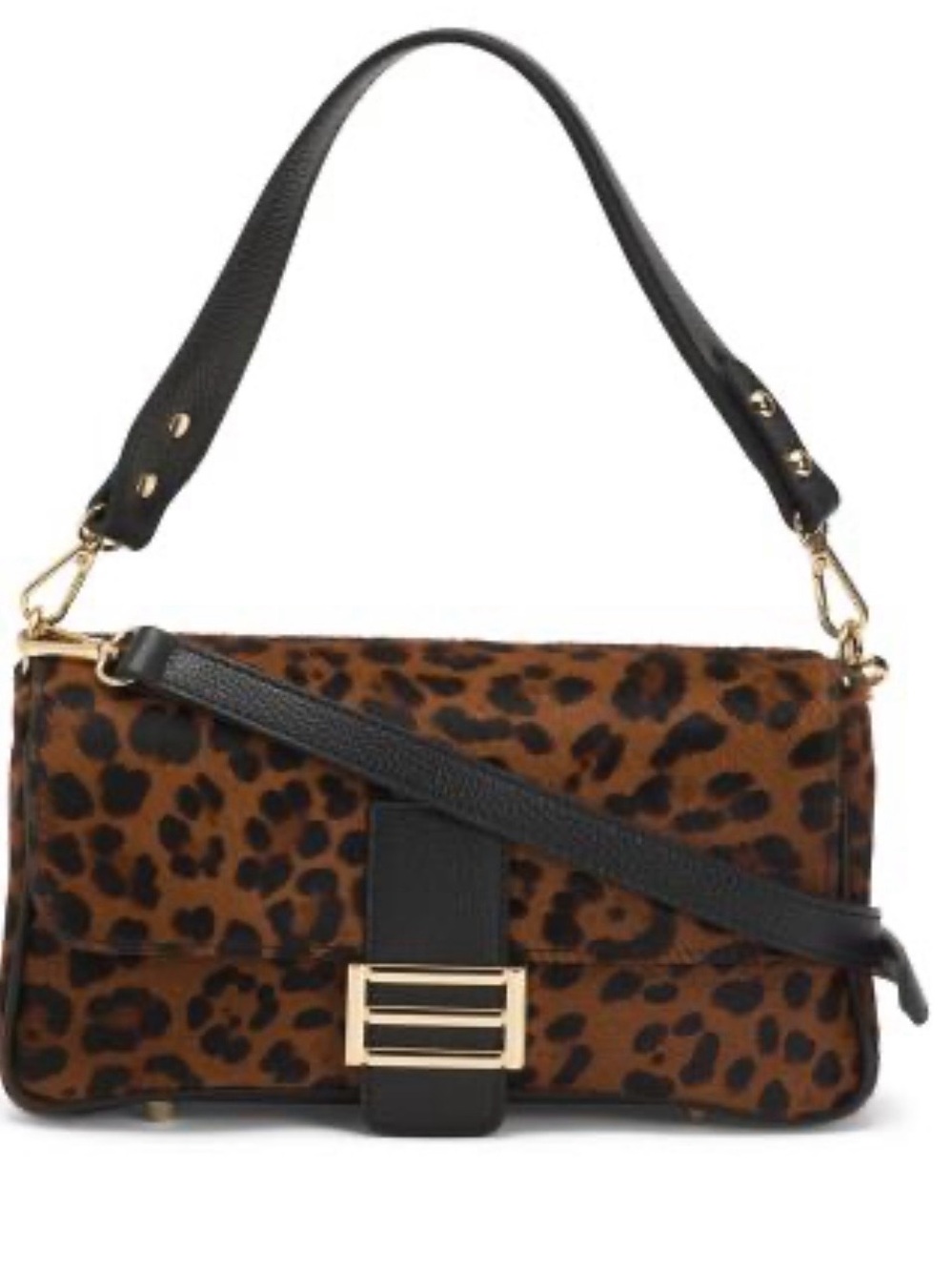 BNWT FENDI BAGUETTE style Genuine Leather and CALF HAIR Leopard Shoulder Bag